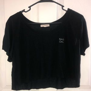 LA Hearts flowy black crop top
